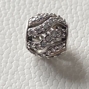 Authentic Pandora Sterling Silver Openwork Pave Clear CZ Wave Charm ~ Retired